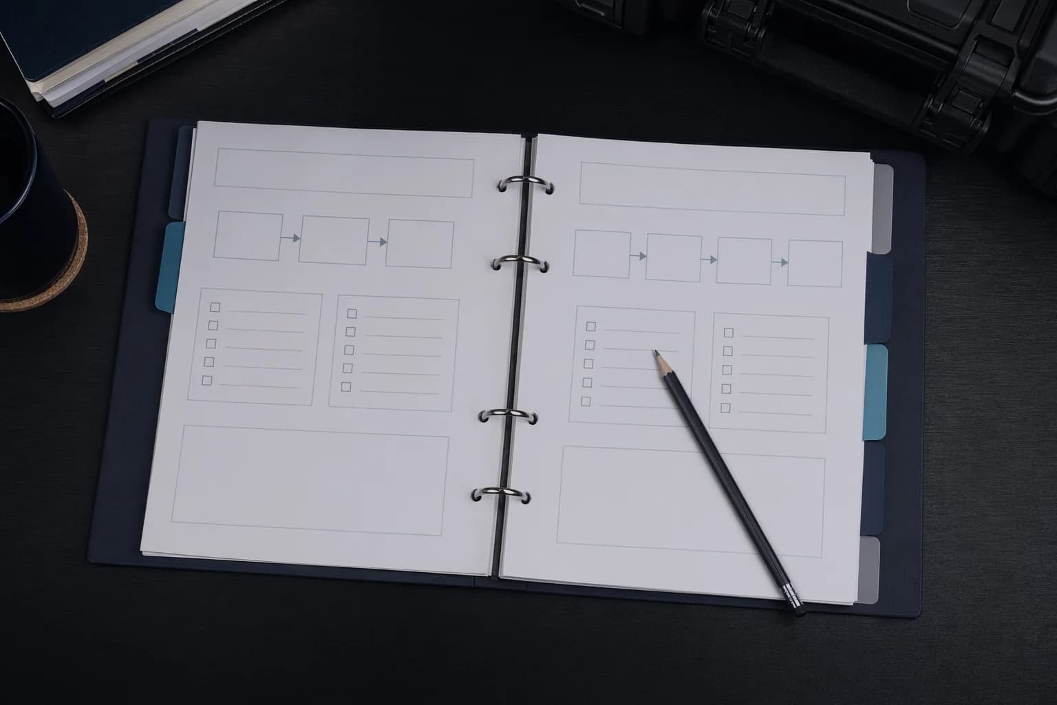 Implementation runbook with blank process blocks and delivery tabs